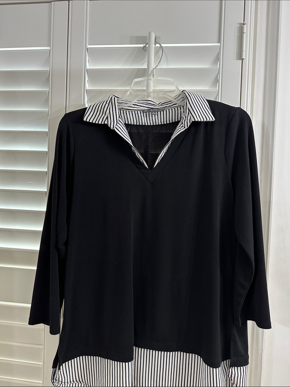 Adrianna Papell Black Tunic with White-Black Striped Collar